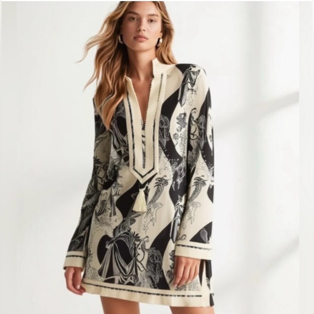NWT Tory Burch Printed Tory Tunic French Cream Muse